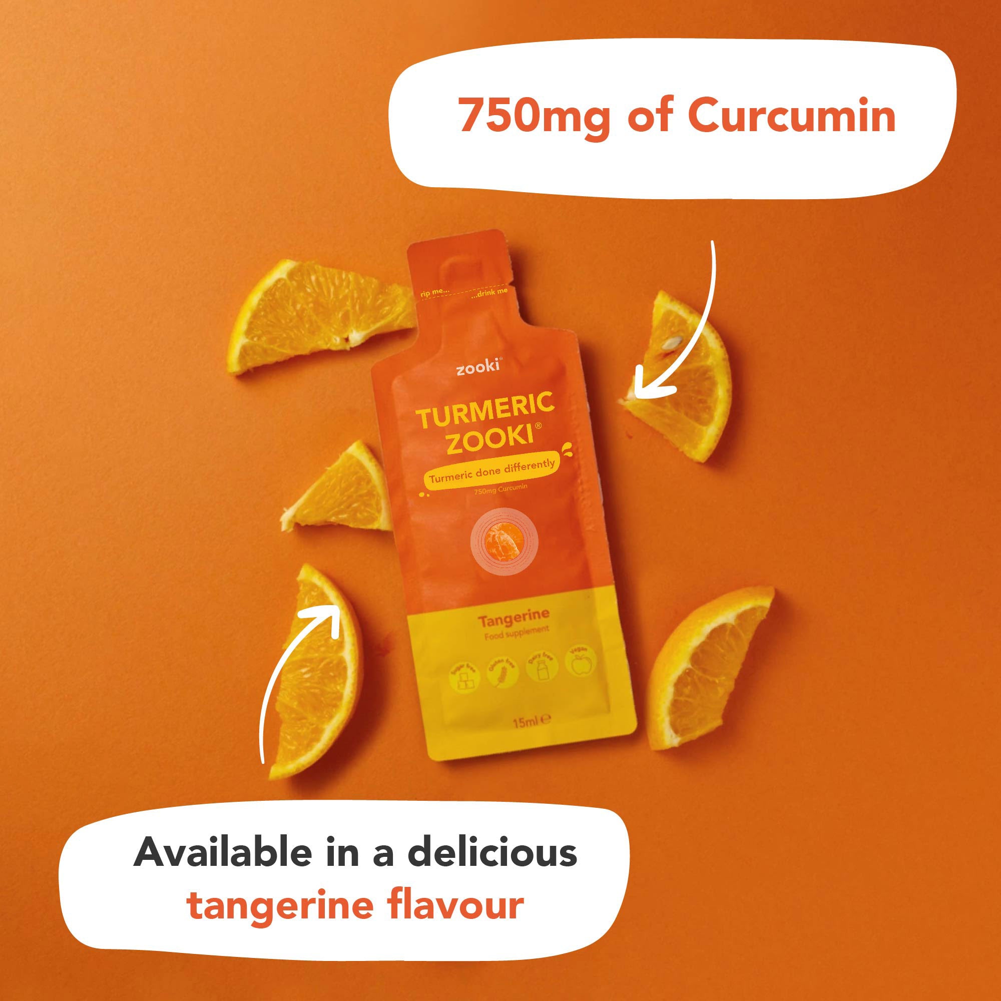 Zooki Tumeric 750mg Tangerine Flavour Liquid Sachets