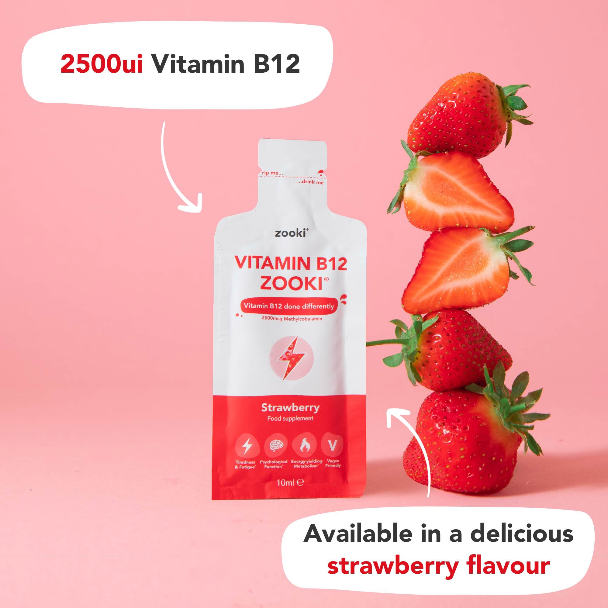 Zooki Vitamin B12 2500mcg Strawberry Flavour Liquid Sachets