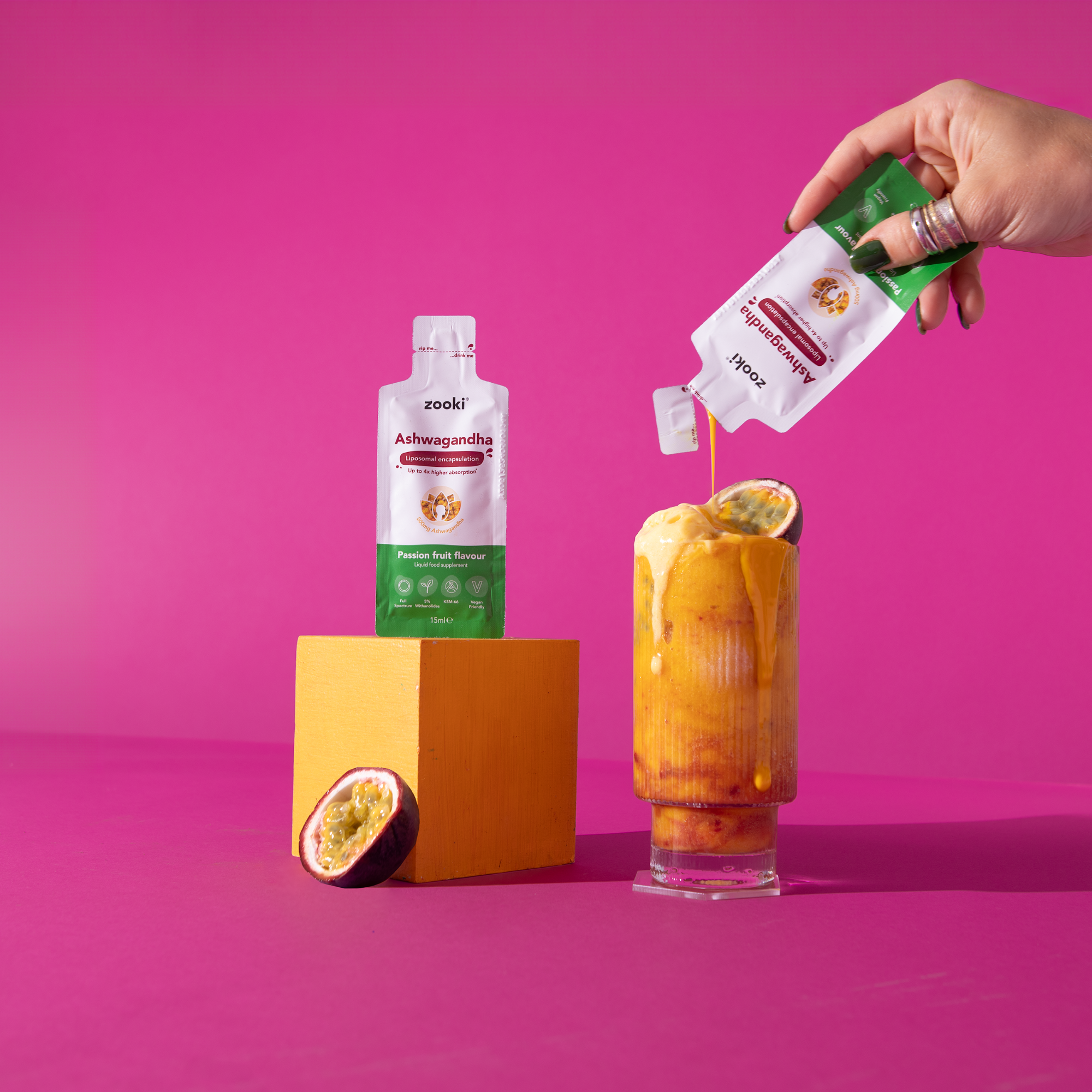 Zooki Ashwaganda 500mg Passion Fruit Flavour Liquid Sachets