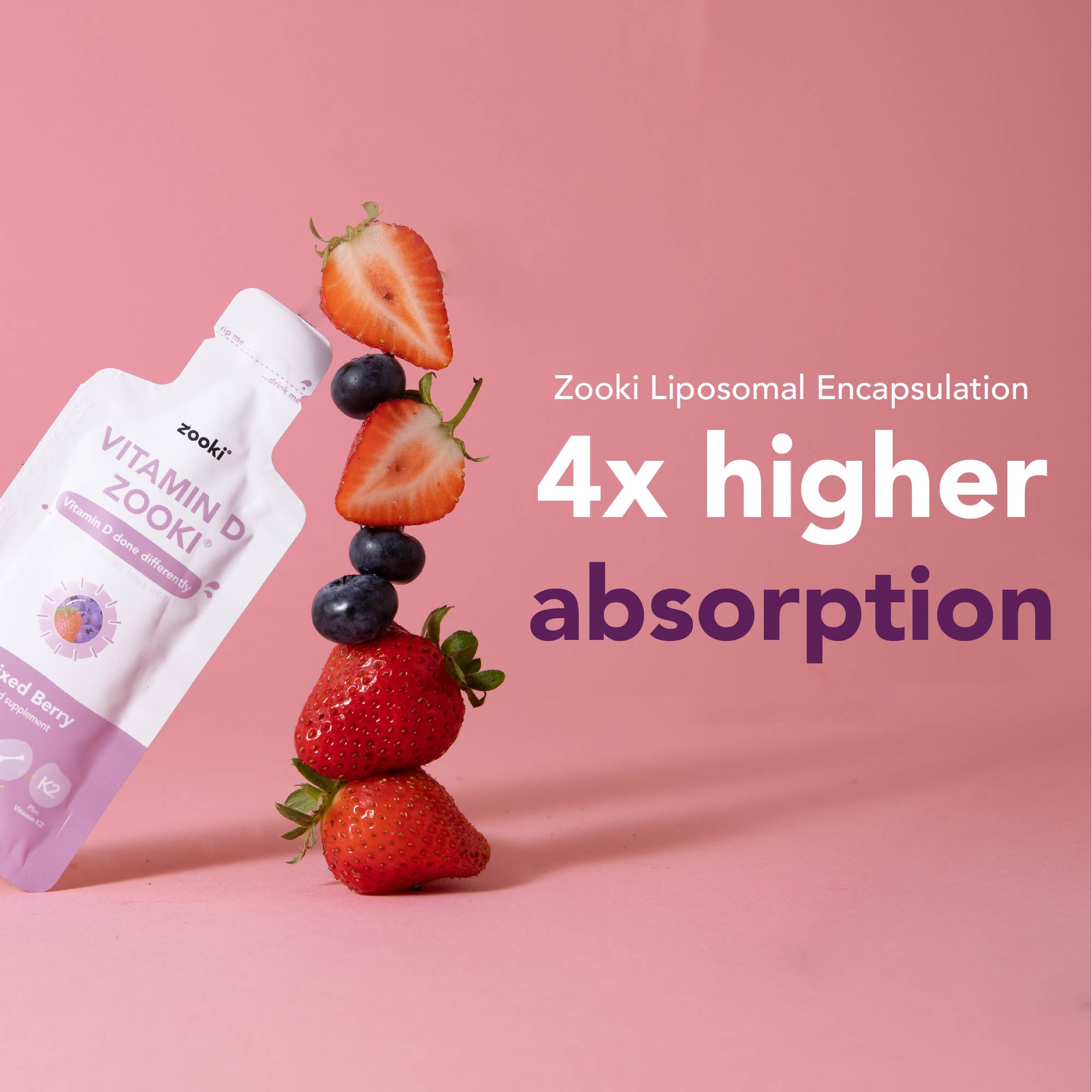 Zooki Vitamin D3 + K2 3000IU Mixed Berry Flavour Liquid Sachets