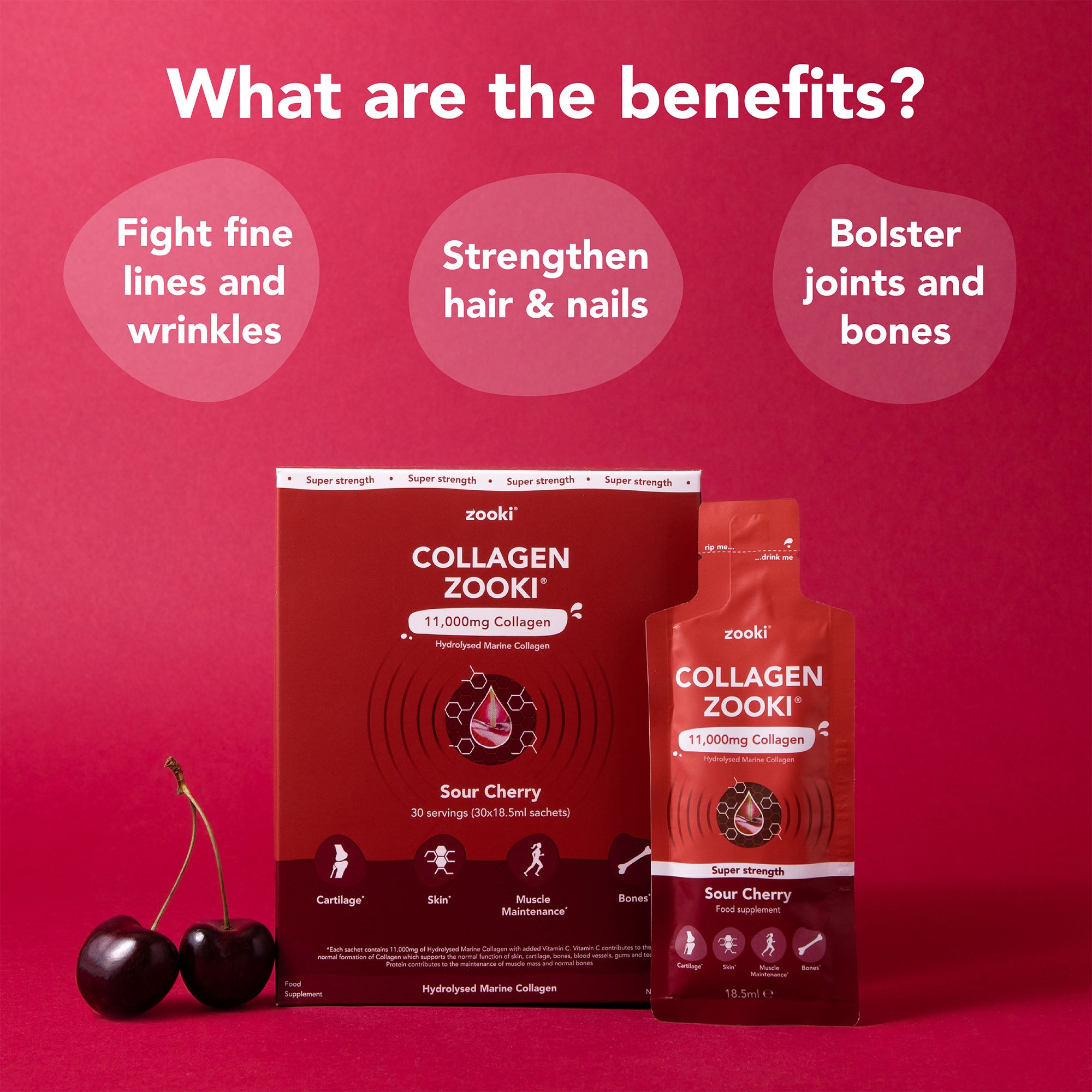 Zooki Marine Collagen 11g Sour Cherry Flavour Liquid Sachets