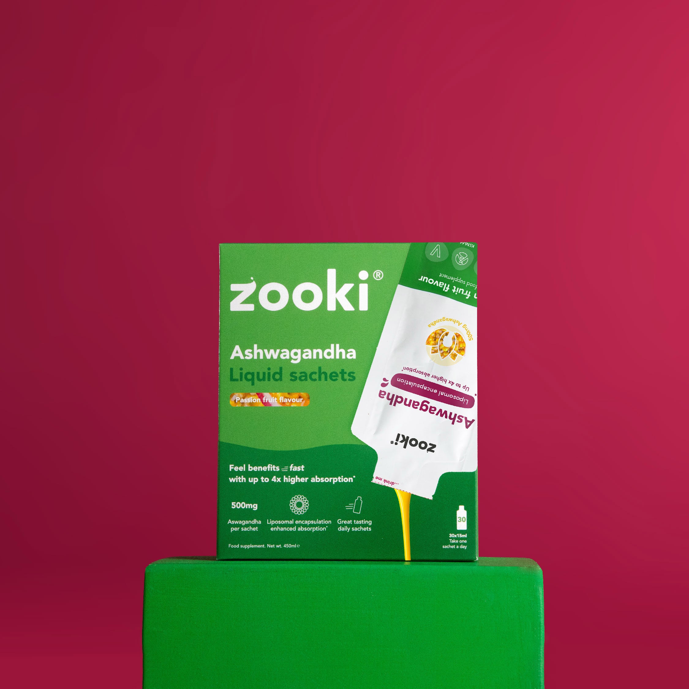 Zooki Ashwaganda 500mg Passion Fruit Flavour Liquid Sachets